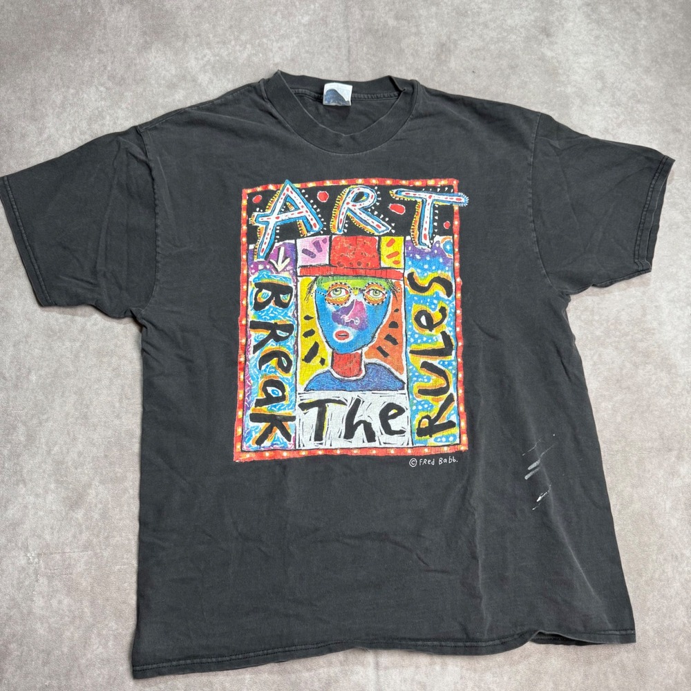 Fred Babb Art Break The Rules Vintage Hanes Beefy-T Graphic Shirt Black XL **